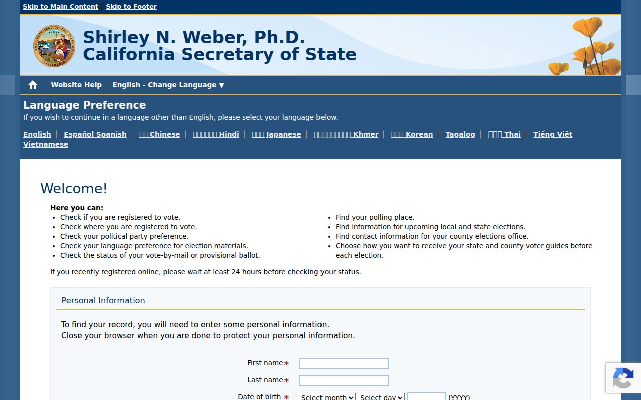 Antioch residents directory California voter-status verification form