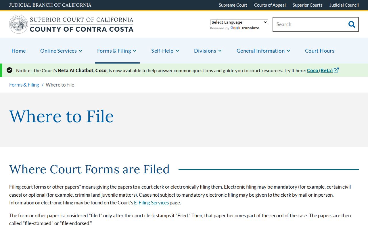 Antioch ZIP code directory court filing location table